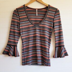 Free People Top Womens Size Extra Small Surprise Party Glitter Stripe Y2K